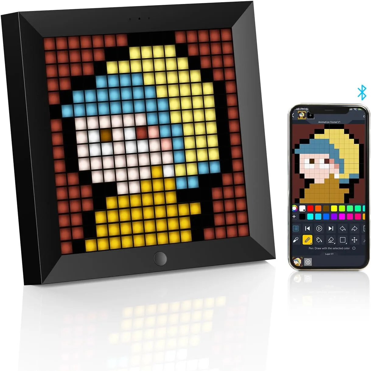 Divoom Pixoo Pixel Art Digitaler Bilderrahmen, Programmierbares 16 * 16 RGB LED Panel, Smart Clock mit Social Media Benachrichtigung, 7.18 Zoll Home Dekor Kalender Uhr, Gaming Gadgets (Schwarz)