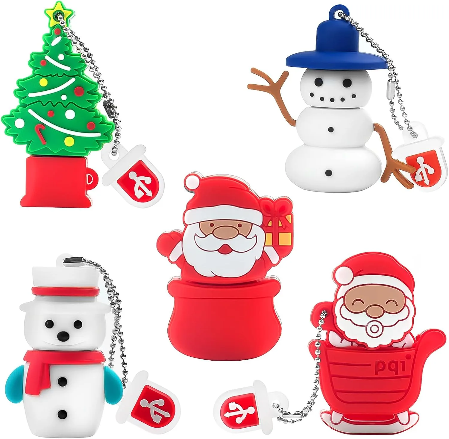 Weihnachts USB Stick 16GB (5er-Pack) Neujahrsgeschenke für Familie und Freunde, BorlterClamp Niedlicher Speicherstick von Weihnachtsmann Schneemann Weihnachtsbaum Stil USB-Flash-Laufwerk