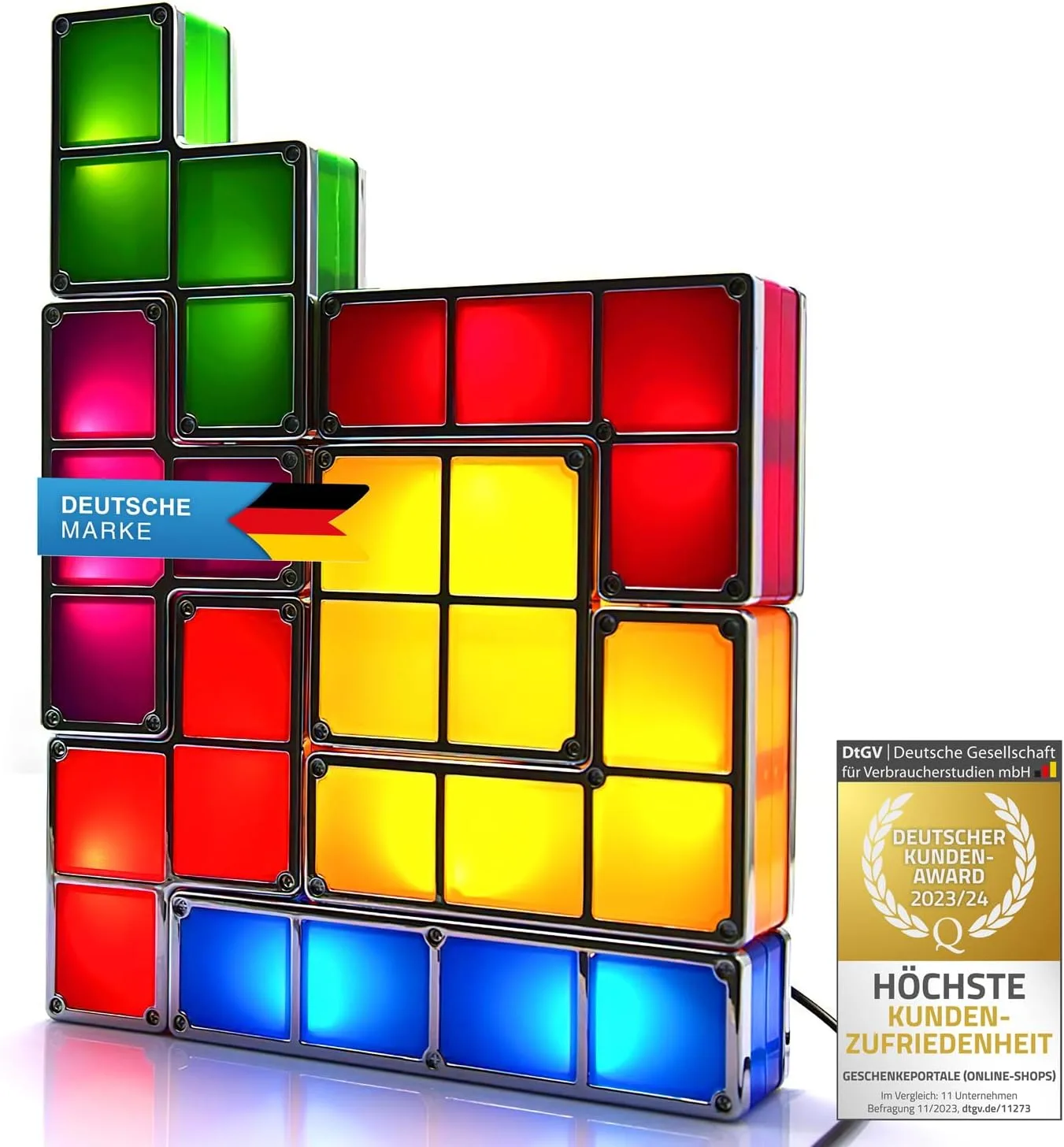 GOODS+GADGETS Tetris Lampe Stapelbare LED Tischleuchte Stimmungslicht Retro Tetrislampe Leuchte Bausteine