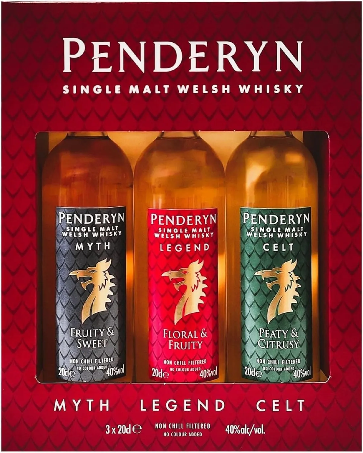 Penderyn Dragon Range Single Malt Whisky Trio Geschenkset aus Wales - Ausgezeichnete Whiskys - Myth, Legend und Celt zum Probieren oder Verschenken mit 41% vol. (3 x 0,2l)