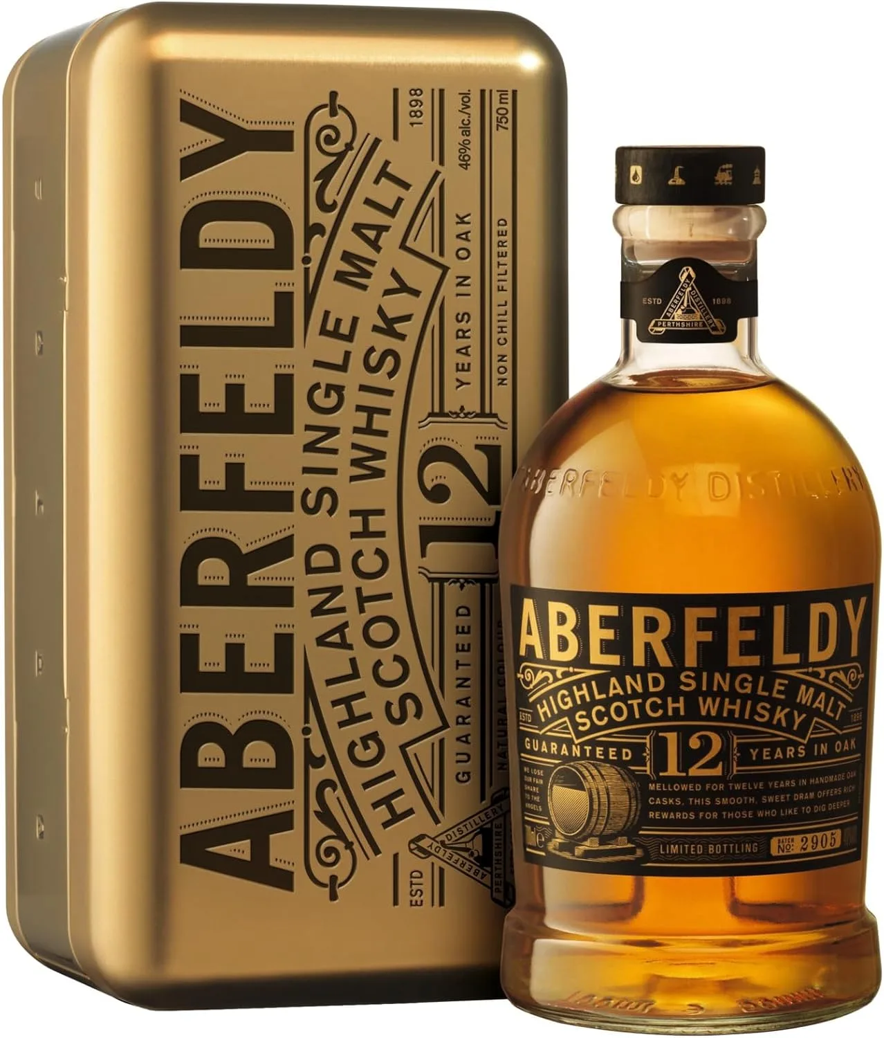 Aberfeldy 12 Jahre Single Malt Scotch Whisky in Goldbarren-Dose, 40 Vol.-%, 70 cl/700 ml, Premium-Whisky-Geschenk, in vier verschiedenen Fassarten gereift