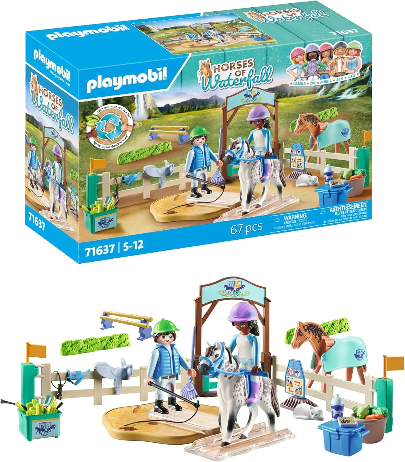 PLAYMOBIL Horses of Waterfall 71637 Moderne Reitschule, inklusive beweglicher Longierplatte, Pferd und umfangreichem Reitzubehör, nachhaltiges Spielzeug für Kinder ab 5 Jahren