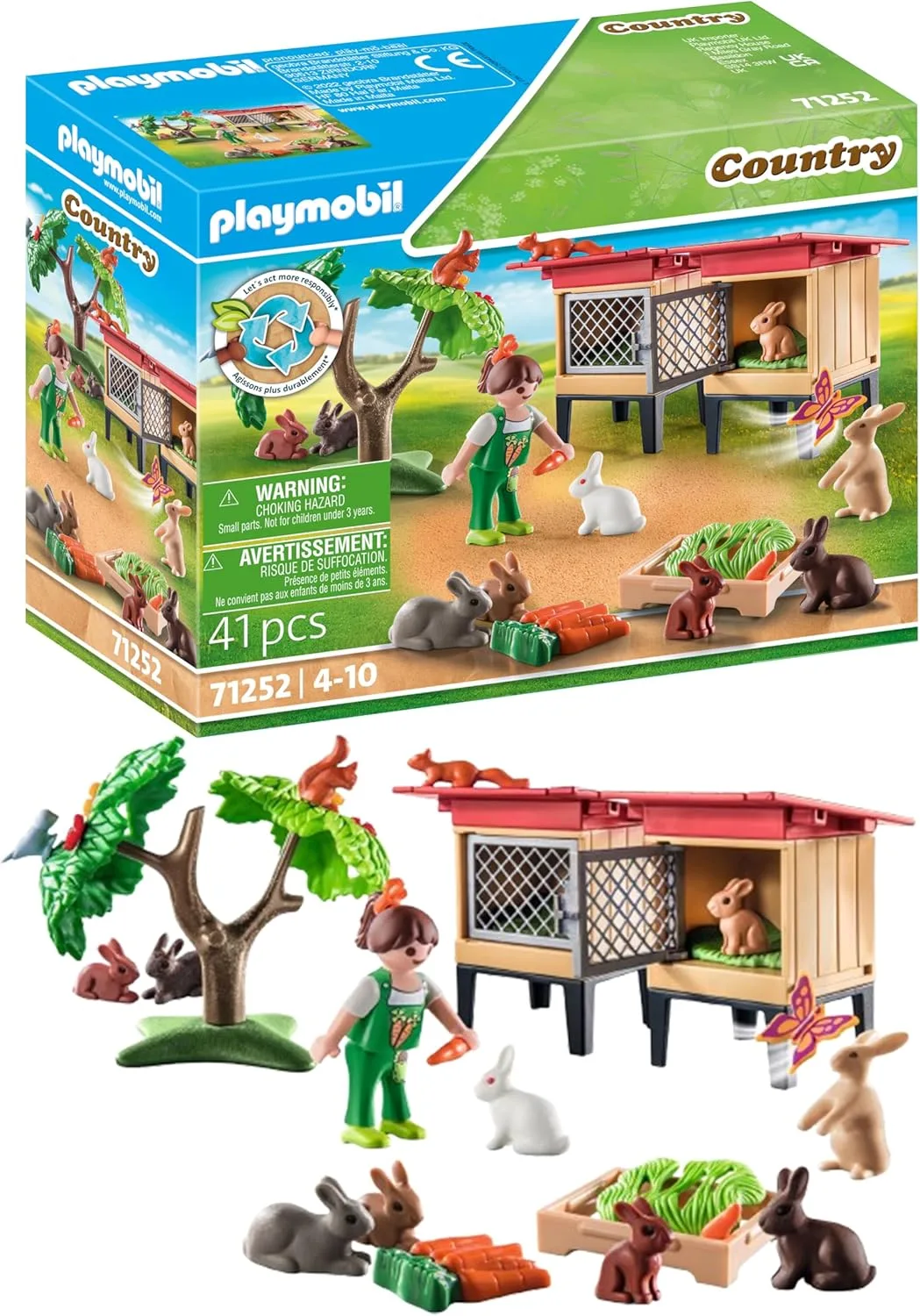 PLAYMOBIL Country 71252 Kaninchenstall, Tiere für den Bio-Bauernhof, Nachhaltiges Spielzeug für Kinder ab 4 Jahren