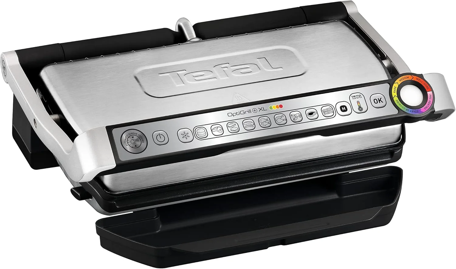 Tefal OptiGrill+ XL Kontaktgrill, 9 Programme, Garstufenanzeige, Abnehmbare XL-Platten, Manueller Modus, Elektrogrill, Edelstahl, GC722D16