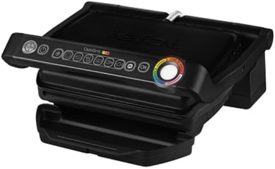 Tefal OptiGrill Kontaktgrill, 6 automatische Programme, Garstufenanzeige, passt Temperatur und Grillzyklus ans Grillgut an, abnehmbare Platten, manueller Modus, Elektrogrill, schwarz, GC705816