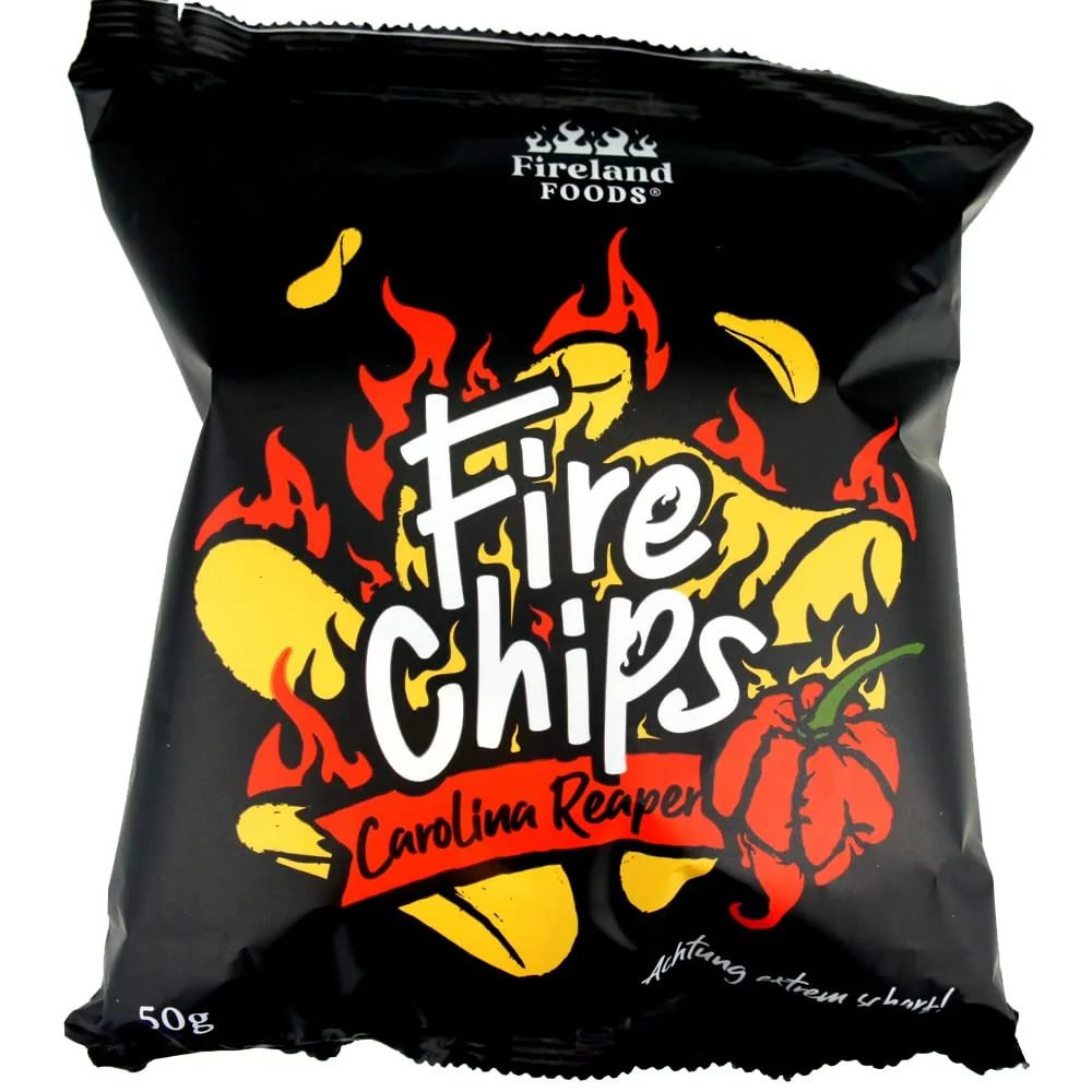 Firechips Carolina Reaper, 50g | Kartoffelchips mit der schärfsten Chilisorte der Welt | Super scharfe Chips
