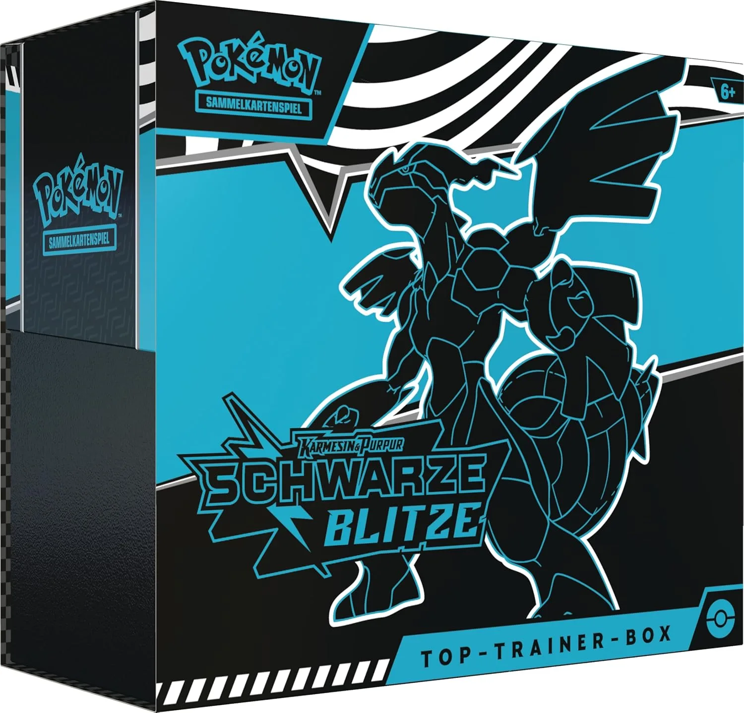 Pokémon-Sammelkartenspiel: Top-Trainer-Box Karmesin & Purpur – Schwarze Blitze: Zekrom (1 Vollbild-Promokarte mit Voltolos, 9 Boosterpacks & Premium-Zubehör)