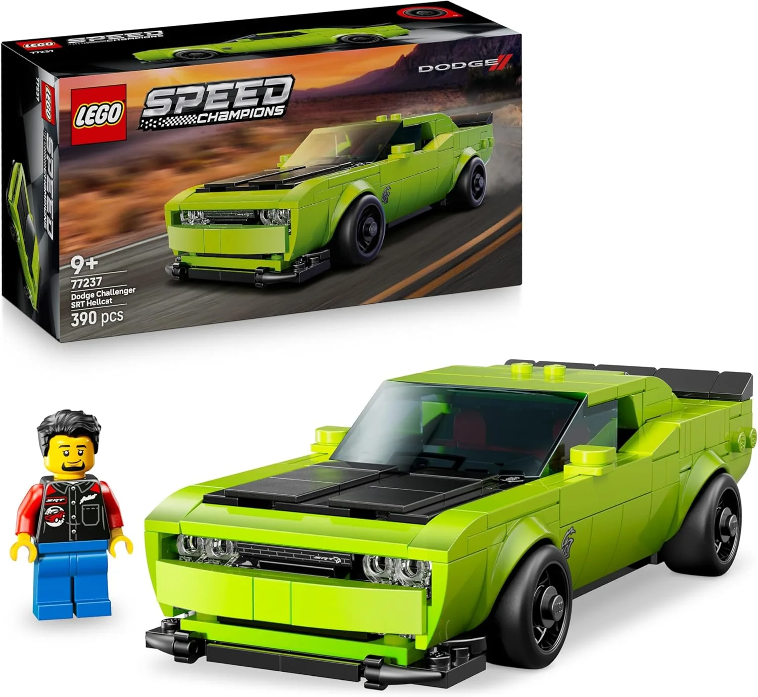 LEGO Speed Champions Dodge Challenger SRT Hellcat Sportwagen - Spielzeugauto mit 1 Minifigur zum Sammeln - Kreatives Rennauto - Rennauto zum Bauen - Geschenk für Jungen, Mädchen ab 9 Jahren 77237