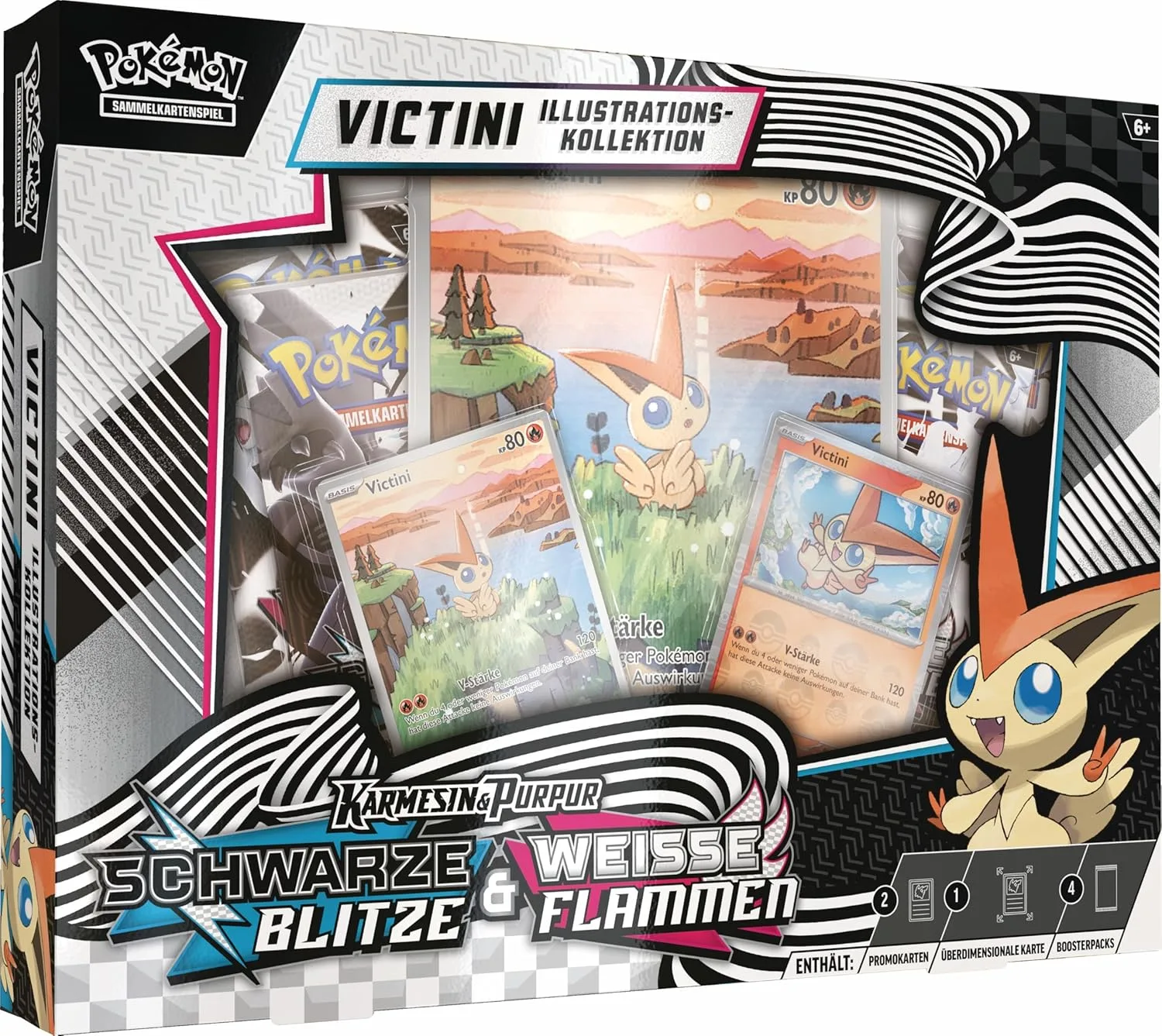 Pokémon-Sammelkartenspiel: Illustrations-Kollektion Einall: Victini (1 holografische Vollbild-Promokarte, 4 Boosterpacks & 1 überdimensionale holografische Promokarte)