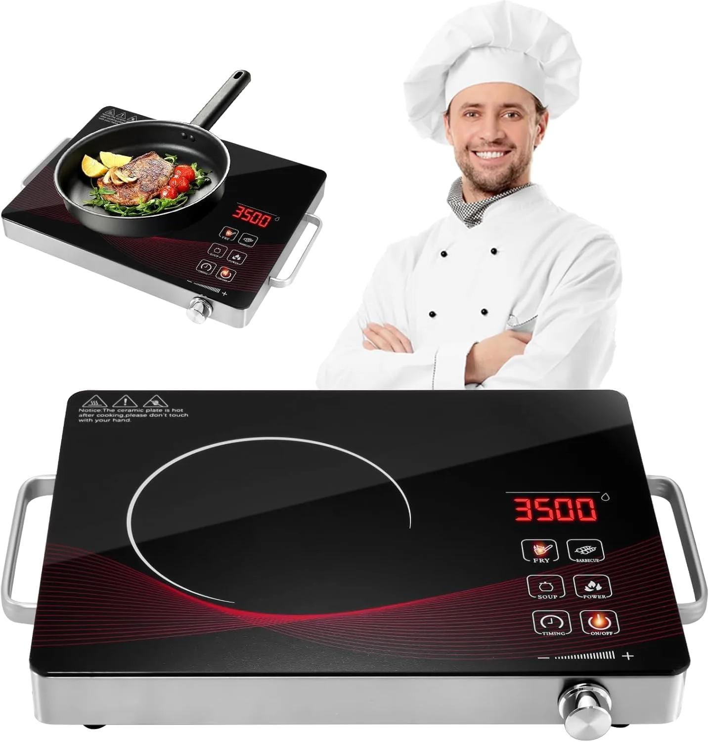 Dibaful Cerankochfeld 3500W Ceranfeld Tragbares Touch Steuerung Kochfelder Glaskeramikkochfeld 4 Modi 9 Stufen Leistung 1 Minute 3 Stunden 1 Platte Timer Funktion Herdplatte 1 Kochfeld