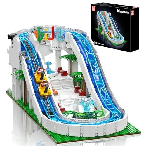 Mould King 11021 Vergnügungspark Serie Bausteine Modell, 2088 Teile Wasserpark-Rutschbahn Blockmodell Spielzeug Kit mit Motor, Klemmbausteine mit dynamischem Rutschenfunktion (14 Jahre und älter)