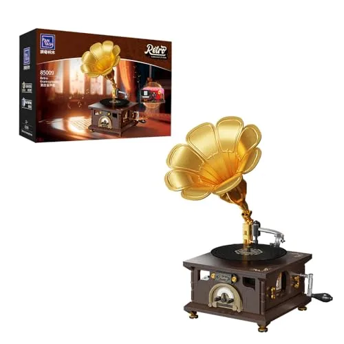 PANTASY Retro-Phonograph-Bausatz, Grammophon-Musikbox-Baukasten, Vintage-Musikspieler-Baustein-Set, Grammophon-Bausteinmodell-Set