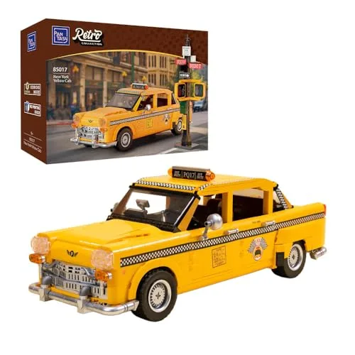 PANTASY Klassisches 1980er-Jahre New Yorker Taxi-Bauset, Retro New Yorker Stadtbausatz mit Taxi, Ampel, beweglichen Elementen – Perfekt für Modellsammler, Baufans und als Geschenkidee