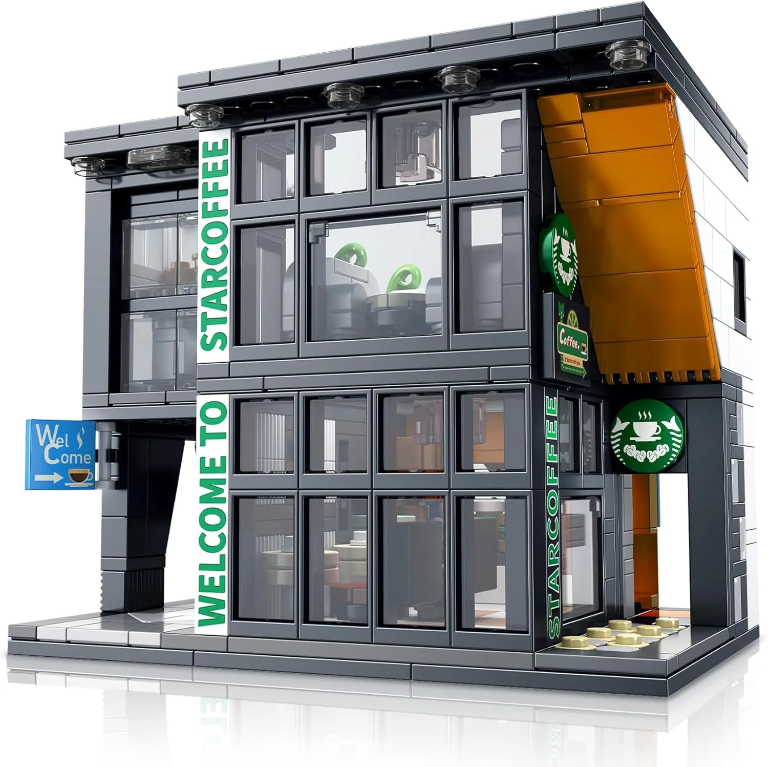 HIGH GODO City Kaffee Haus Bausteine Set, 581 Stüke Klemmbausteine Cafe Architecture Straßenansicht Deko Modell Bausatz, Creative Geschenke für Kinder Erwachsene Sammler