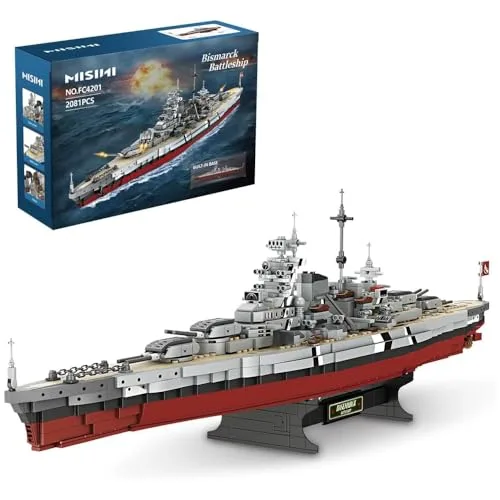 MISINI Technik FC4201 Deutsches Schlachtschiff Bismarck klemmbausteine, 2081 PCS/MOC Groß WWII Deutsches Militär Kriegsschiff Marine-Schlachtschiff Modell für Erwachsene