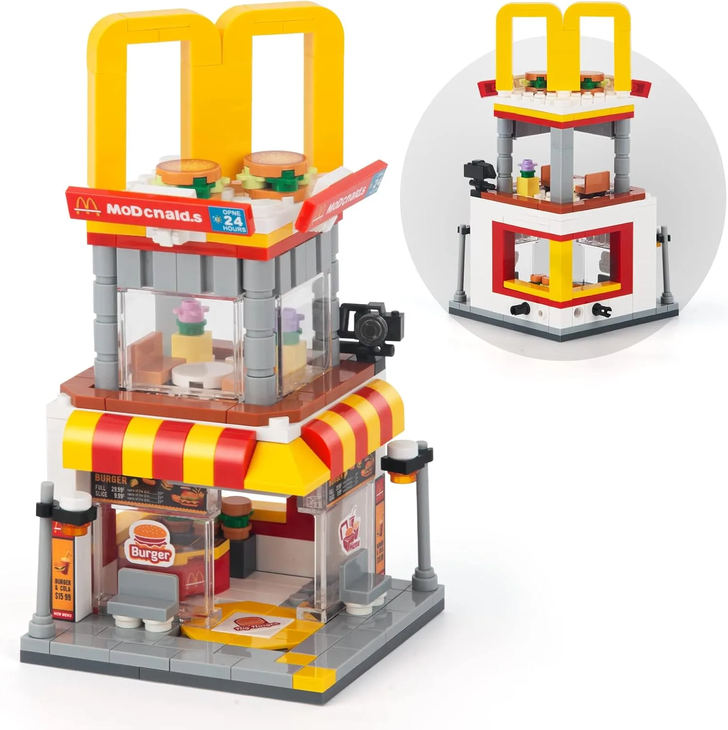 HIGH GODO City BurgerLaden Straßenansicht Architecture Bausteine, 243 Stüke Creative Friends Burger Geschäft Klemmbausteine Set, Lustiges Ostern Geschenk für Kinder Jungen Mädchen ab 6 Jahren