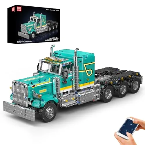 Mould King 13201 Technik Amerikanisches Zugmaschinen-Fernsteuerungs-Baustein-Modell | 2064 Partikel | Elektrischer Antrieb mit APP+2.4G-Dualsteuerung | Technologie Traktor Klemmbausteine Bausatz