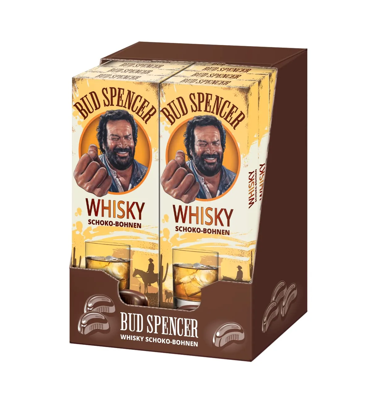 Piasten BUD SPENCER Whisky Schoko-Bohnen Vorratspack – Zartbitter Pralinen gefüllt mit mind. 45% Blended Malt Whisky – 12 x 150g