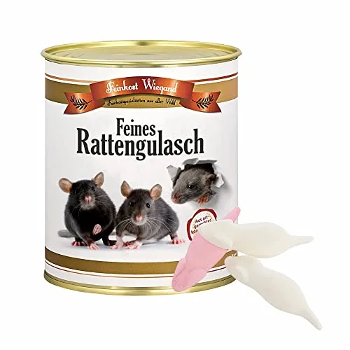 4you Design Rattengulasch Feines aus der Dose – lustige Geschenkidee für Männer, Frauen & Kinder – weiße Mäuse Schaumgummi Süßigkeit in Original Feinkost-Dose – 175g