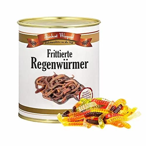4you Design Regenwürmer frittiert Feines aus der Dose – Wichtelgeschenk für Kinder & Erwachsene – Fruchtgummi Würmer in Original Feinkost-Dose – Lustige Idee für Angler - 150g