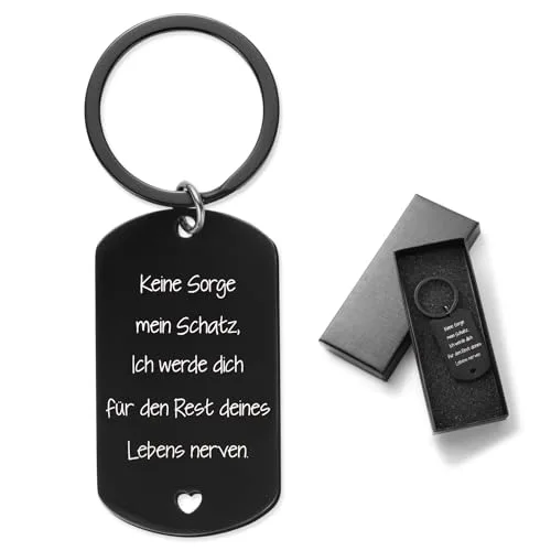 BETESSIN Ich Liebe Dich Geschenke für Männer - Keine Sorge Schatz... - Schwarzer Schlüsselanhänger mit Box - Hochzeitstag Geschenke für Männer Liebe - Partner Geschenke für Weihnachten und Geburtstag