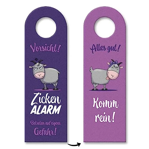 Vorsicht Zickenalarm Türhänger mit süßen Ziegen originelles Türschild für das Kinderzimmer deiner Tochter oder die Türklinke deiner besten Freundin