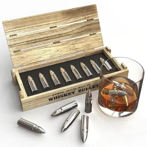 Geschenke für Männer - Bullet Eiswürfel Edelstahl Wiederverwendbare Metall Whisky Steine für Jahrestag Und Geburtstag Personalisierte Geschenk für Ihn Ehemann Papa Freund (8Stück)