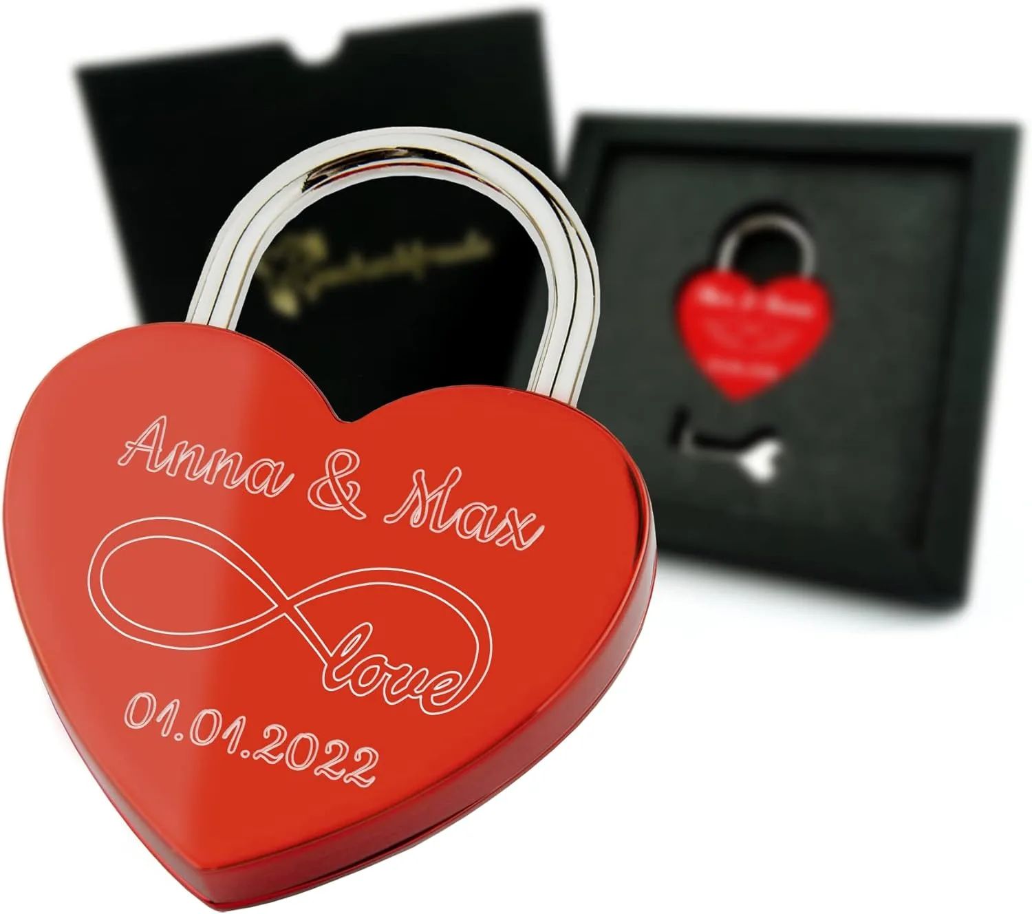 Geschenkfreude Liebesschloss mit Gravur - witterungsbeständig - personalisierte Valentinstags Geschenke für Sie und Ihn - Geschenk für Paare - Liebesgeschenke - Schloss mit Gravur rot