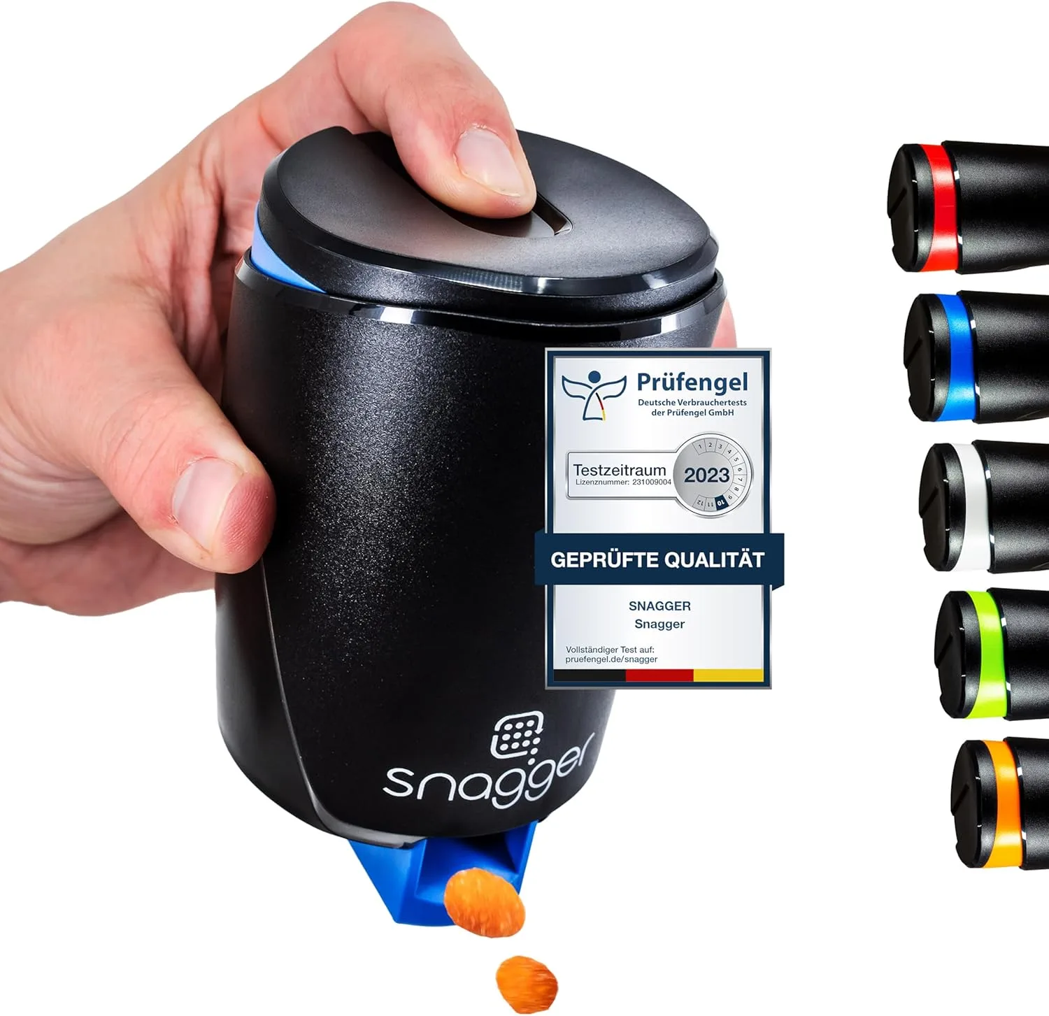 snagger - Der Snackspender // saubere Hände beim Snacken // geeignet für Erdnüsse, NicNacs, UVM // Männer Gamer Geschenk // Made in Germany (schwarz-blau)