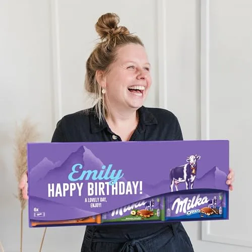 Riesen Milka Schokoladentafel personalisiert mit Botschaft - Geburtstagsgeschenk für Männer und Frauen, personalisierte Geschenke mit Milka Schokolade (6 Tafeln)