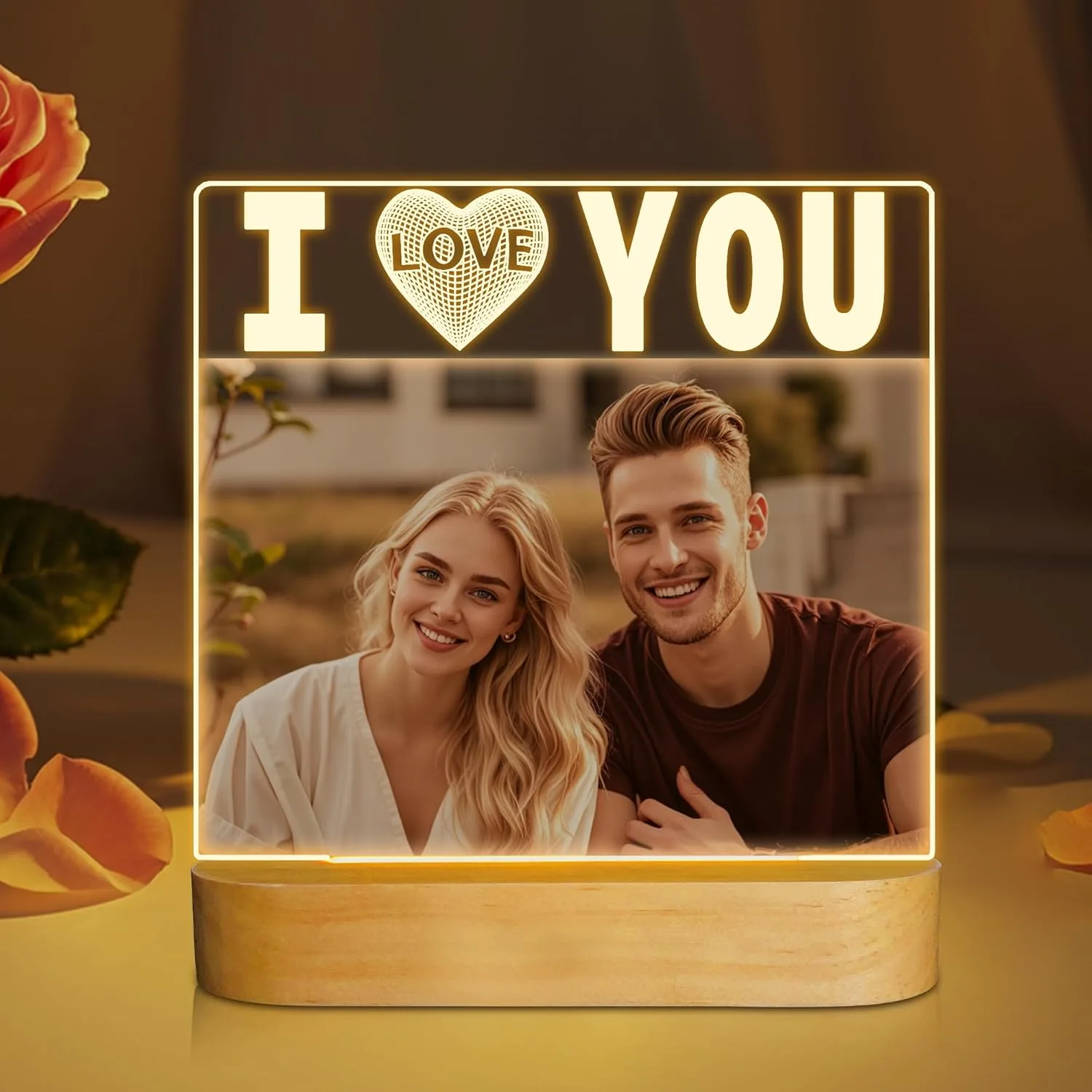 Okayera Personalisierte Fotogeschenke, Bilderrahmen mit Nachtlicht, Zimmerdekoration Fotogeschenke für Frau Ehemann Frauen Männer, Jahrestag Hochzeit Valentinstag Geschenke