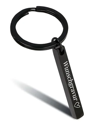 Online Schlüsselanhänger personalisiert schwarz I Schlüsselanhänger Gravur zum selbst gestalten, 4-seitig gravierbar I Personalisiertes Geschenk für Freundin, Freund, Papa I Anhänger zum Beschriften