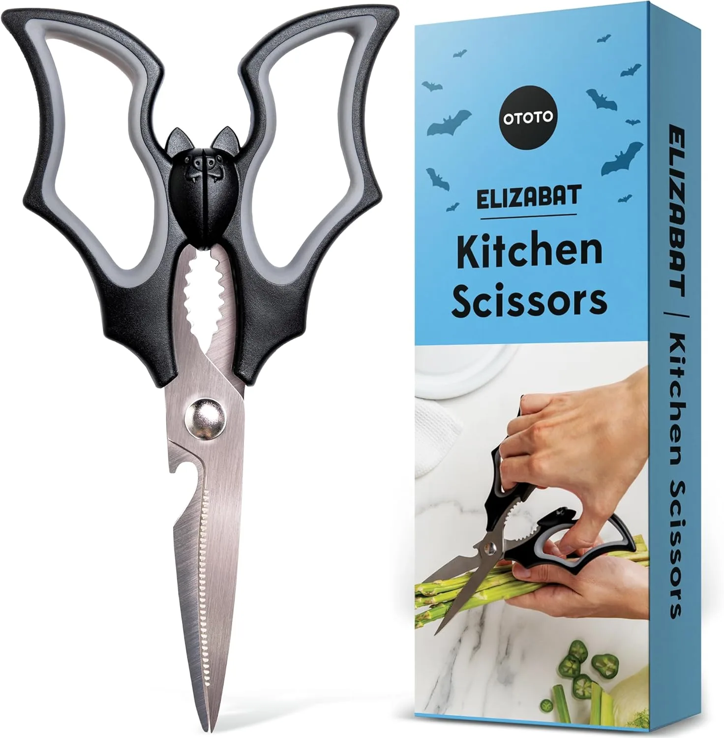 NEU!! Elizabat Küchenschere von OTOTO – Niedliche Fledermaus-Küchenschere, Schere, Küchenutensilien – Fledermäuse, Halloween-Geschenke, Kochschere, Küchenhelfer, Schere, gruselige Geschenke