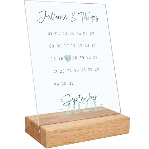 GRAVURZEILE personalisiertes Acrylglas - Kalender mit Jahrestag - 20x15cm - Valentinstagsgeschenk für Ihn und Sie - personalisierte Geschenke zum Valentinstag - Geschenkideen für Paare - Petrol