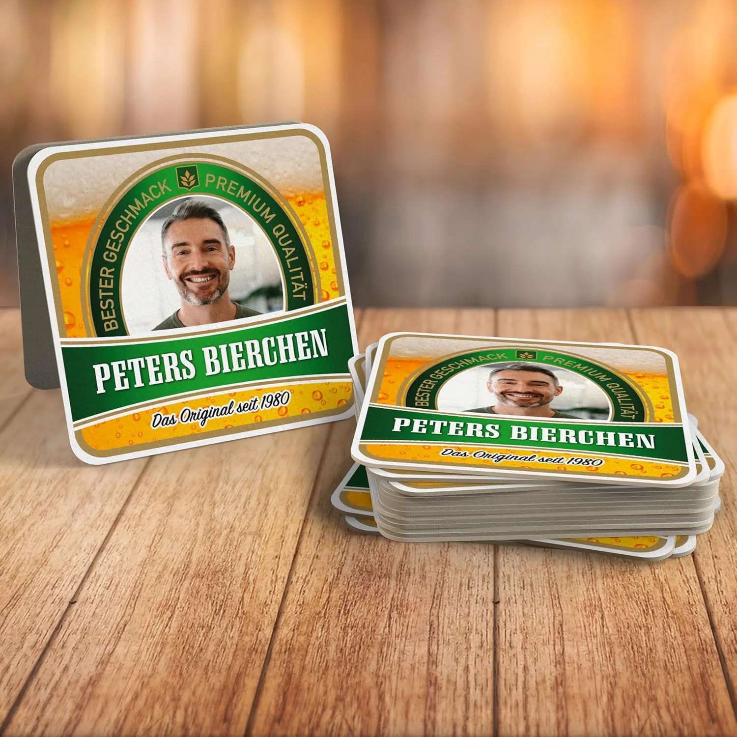 Bierdeckel personalisiert mit Foto & Text | Foto Bierdeckel Set | Stückzahl und Motiv nach Wahl