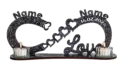Waluna® Love Liebesgeschenk personalisierte Teelichthalter mit Zwei Namen und Datum in 12 Farben - Unendlichkeitszeichen Hochzeitsgechenk Geschenk Geschenk Hochzeit & Jahrestag