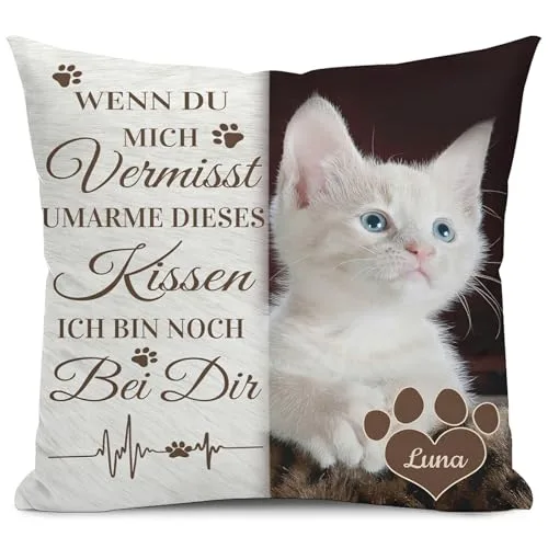 Personalisierbares Gedenkkissen für Hund oder Katze – Erinnerungs-Geschenk bei Verlust eines Haustiers – Optional mit Füllung – Personalisiertes Trauerkissen
