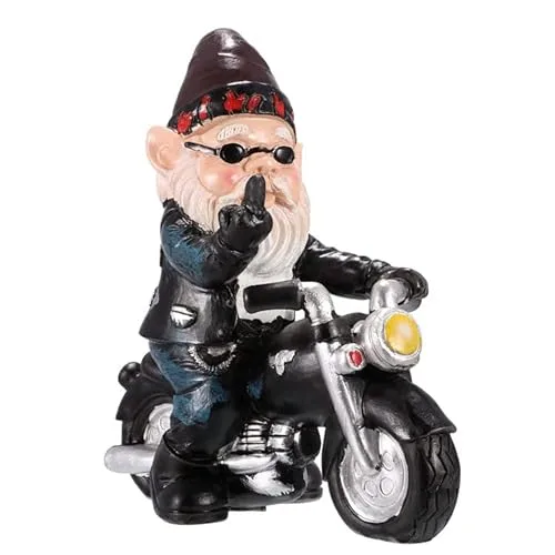 Guidre Gartenzwerg Motorrad Zwerge,13.3cmx13cm Statue Wasserdicht Sonnenschutz Gartendeko für den Garten,gartenzwerg lustig,Motorrad Geschenke für männer,Deko für den Balkon