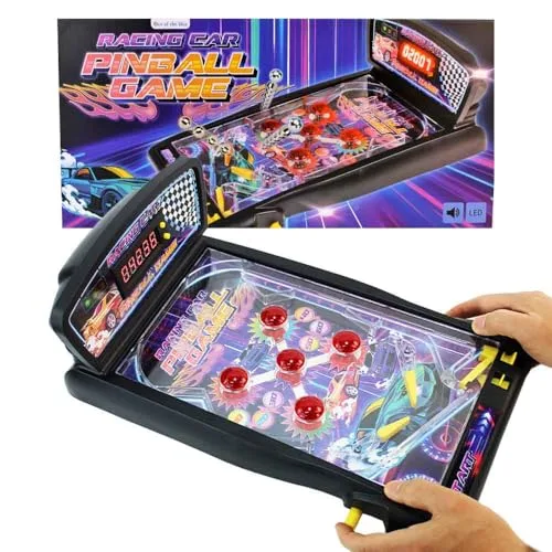 BEMIRO Pinball Flipperautomat – Retro-Tischspiel im Racing Car-Design – kompakte Größe für Kinder ab 3 Jahren – klassischer Flipper für Schreibtisch & unterwegs – sportliches Motiv