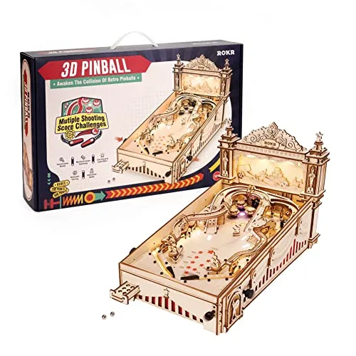 ROKR 3D Holzpuzzle Erwachsene 3D Puzzle Flipperautomat Holz Holzmodelle Bausätze für Erwachsene zum Bauen Flipperspiel Spielzeug Weihnachtsspaßgeschenk für Kinder 482 Stück (EG01)