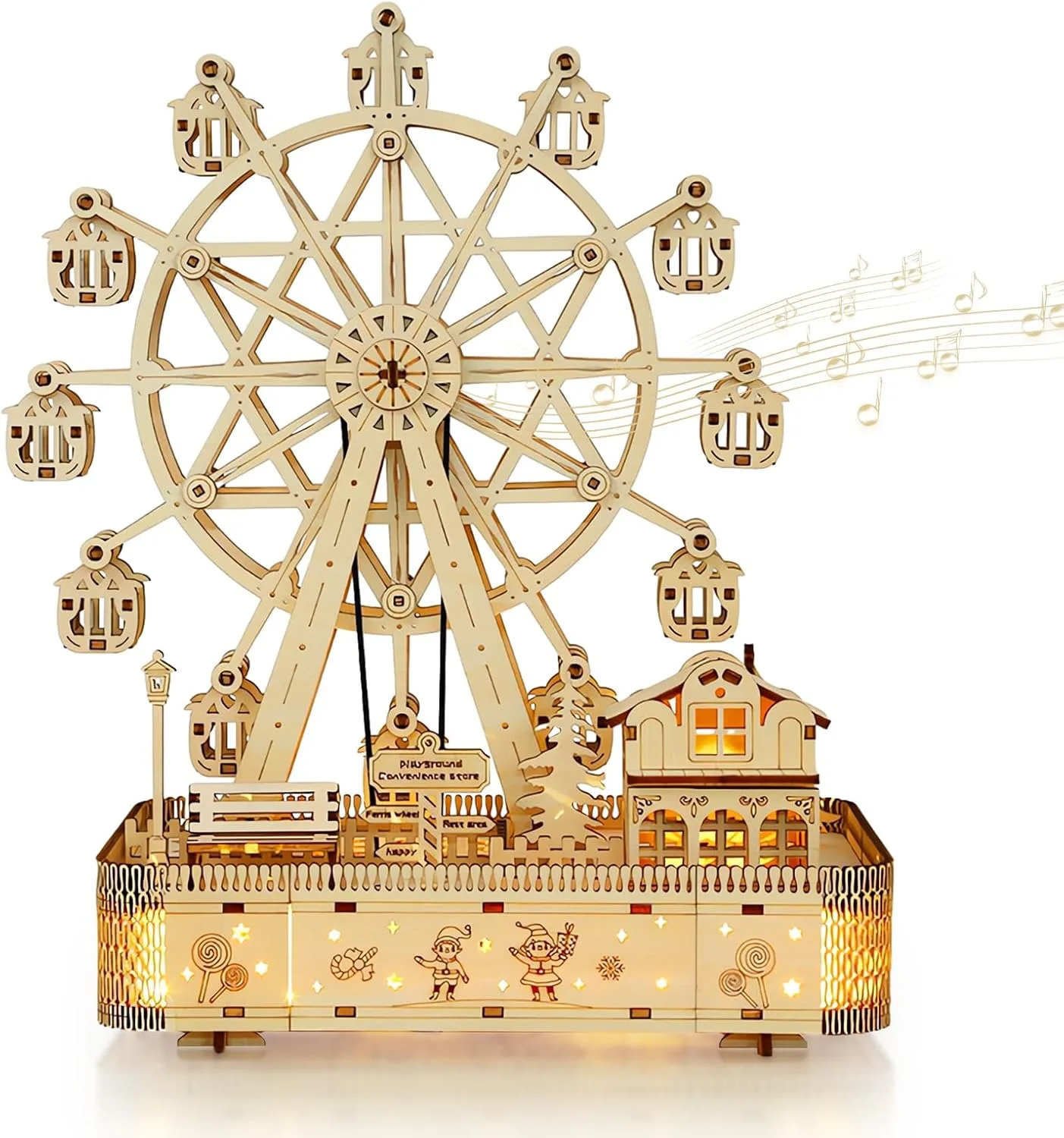 Cuteefun Holzmodelle Bausätze Erwachsene, Riesenrad mit Musik, Hölzerne Mechanische 3D Puzzle, Baukasten Holz, Geschenkideen für Jungen Mädchen Teenager Männer und Frauen