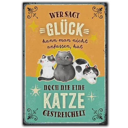 LANOLU Kühlschrankmagnete lustig- Glück, Katze - Geschenke für Katzenliebhaber- lustige Magnete mit Sprüchen und witzigen Motiven 8x5,5cm