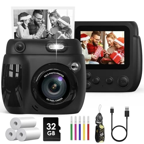 Sofortbildkamera Kinder, Gofunly Bildschirm Kinderkamera Sofortbildkamera mit 2,4 Zoll 32GB Karte & Druckpapier, Kamera Kinder Sofortdruck 1080P HD, Geschenk für 3-12