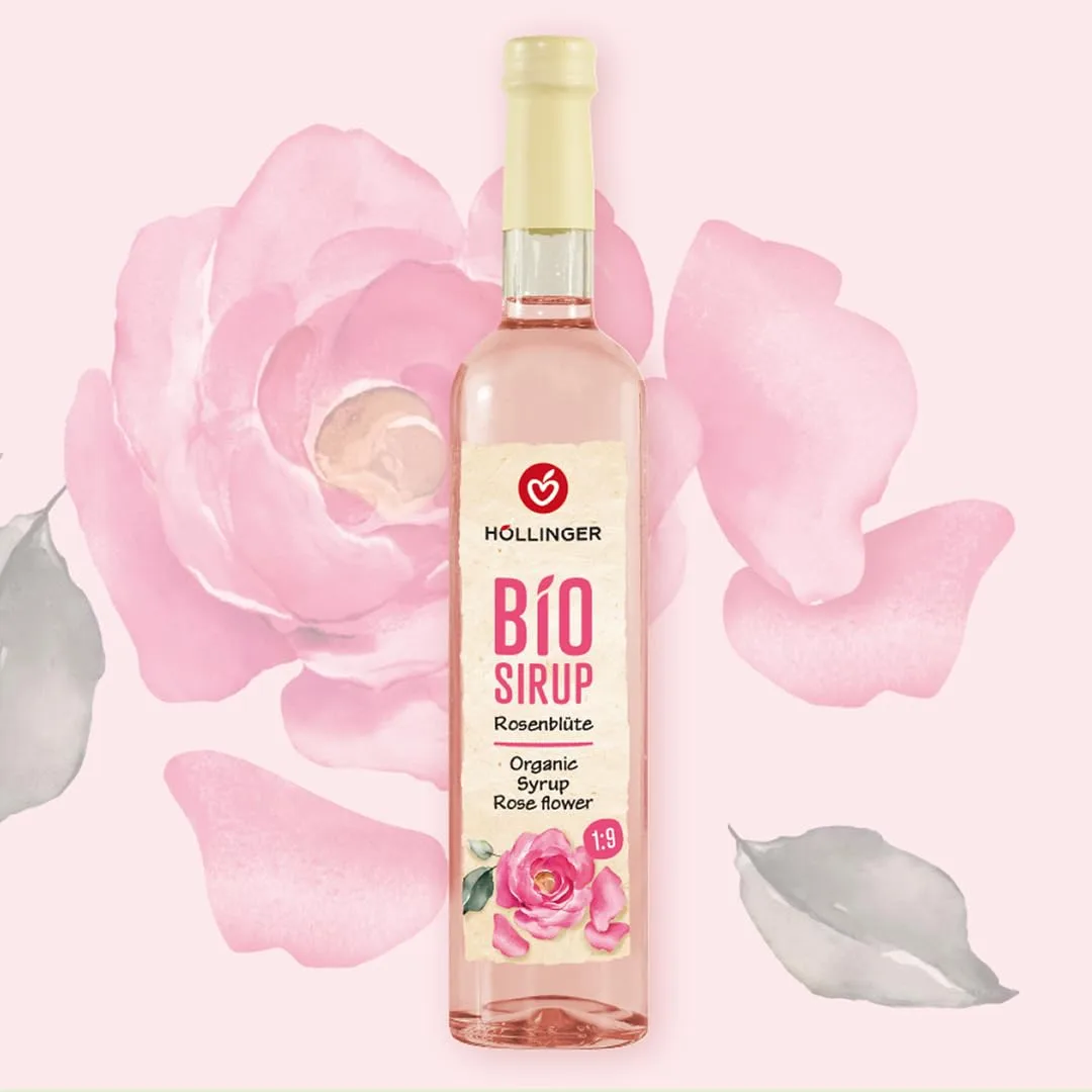 Höllinger Bio Rosenblüten Sirup - Vegan, 3x500ml Glas Flasche - rosige Erfrischung