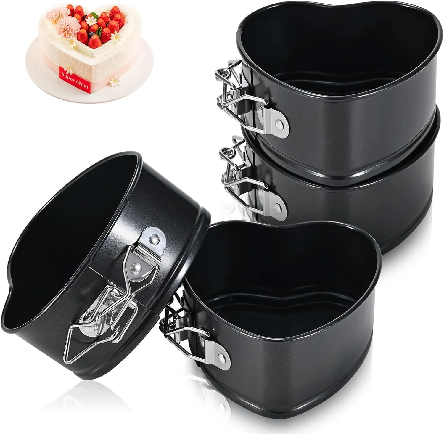 ECCOGREAT Antihaft Springform Kuchenform Brotbackform Auslaufsicher für Kuchen, Pizza und Pfannkuchen (4 x 10cm(Herz))