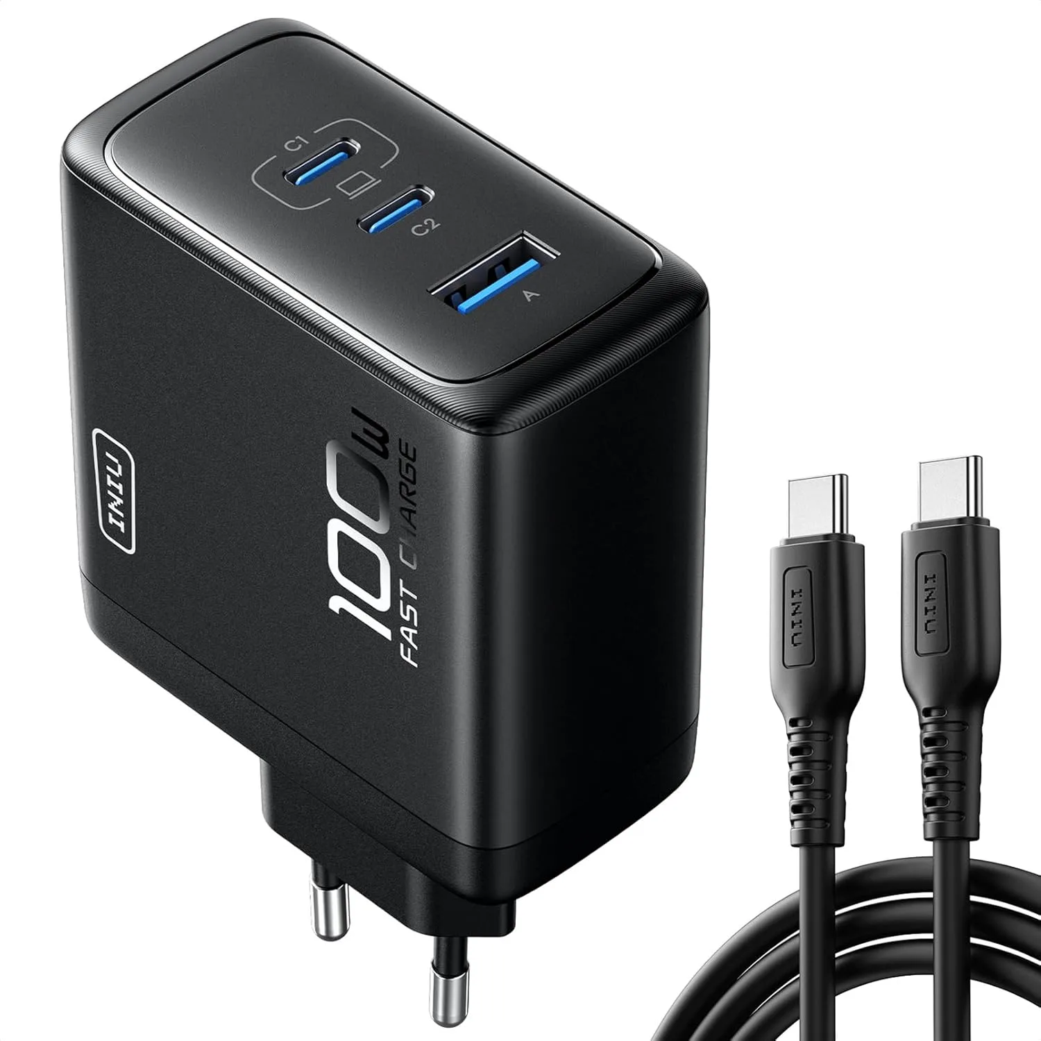 INIU 100W USB C Ladegerät, Laptop Schnellladegerät mit USB C Kabel, GaN 3-Port Mehrfach Netzteil für MacBook Air Pro, iPad, iPhone 17 16 15 Pro Max, Samsung Galaxy S25 S24 Ultra, Pixel, Switch 2 etc