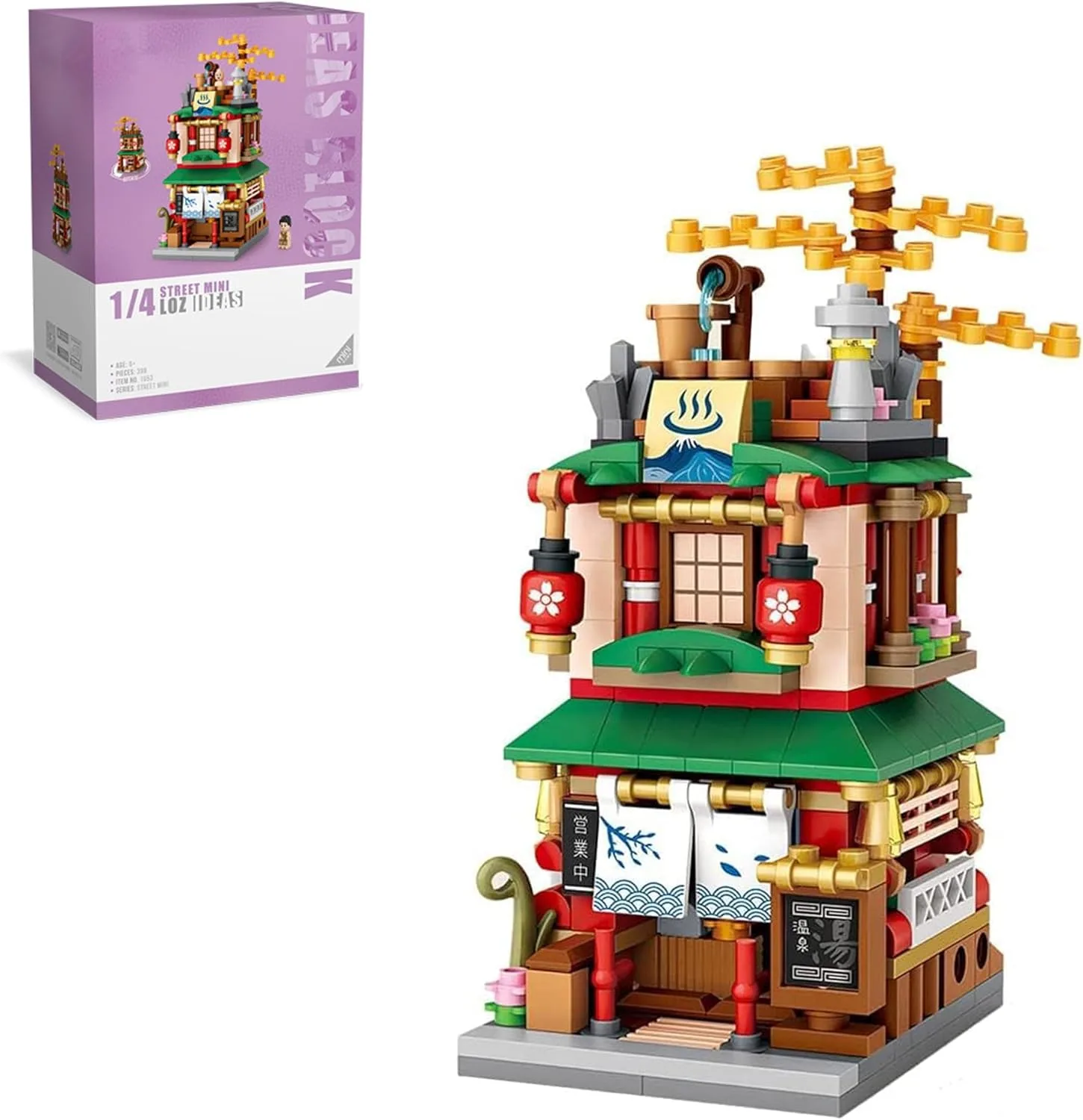 linlinfa Modular Haus Bausteine, Japanisches Haus mit heißen Quellen,Modular Building, 399Teile Klemmbausteine Kompatibel mit