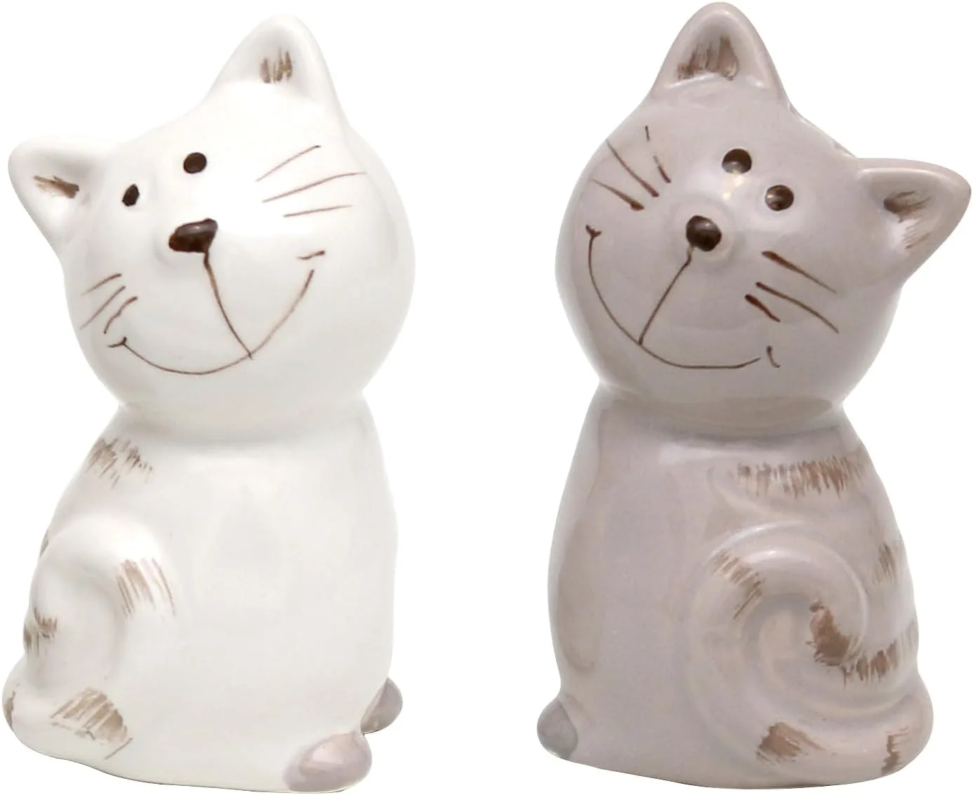 Dekohelden24 2er Set Keramik Salz-/ Pfefferstreuer/Gewürzstreuer als Katzen, Maße ca. 7 x 6 x 7 cm.