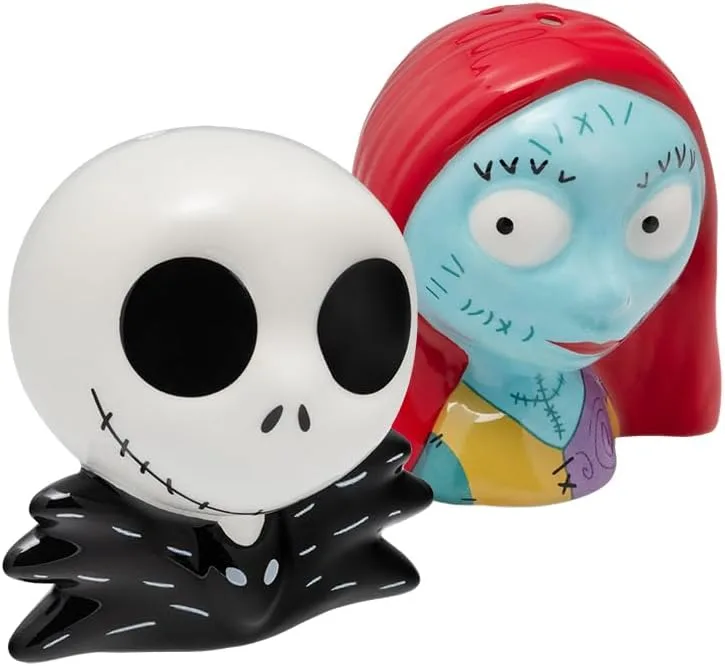 Nightmare Before Christmas Salz- und Pfefferstreuer, offizielles Lizenzprodukt, Disney-Salz- und Pfefferstreuer, Jack Skellington & Sally, Keramik-Set für Küche und Heimdekoration,