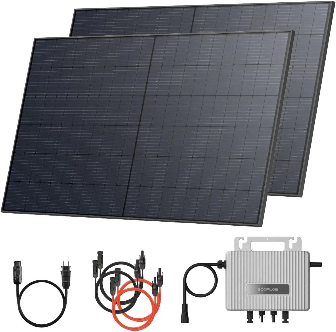 Solarway® 1000Wp / 800W Balkonkraftwerk komplett Steckdose - neuester EcoFlow Stream 800 Watt Wechselrichter - Solaranlage Komplettset - 500W bifaziale Black Solarmodule & EcoFlow & Zubehör